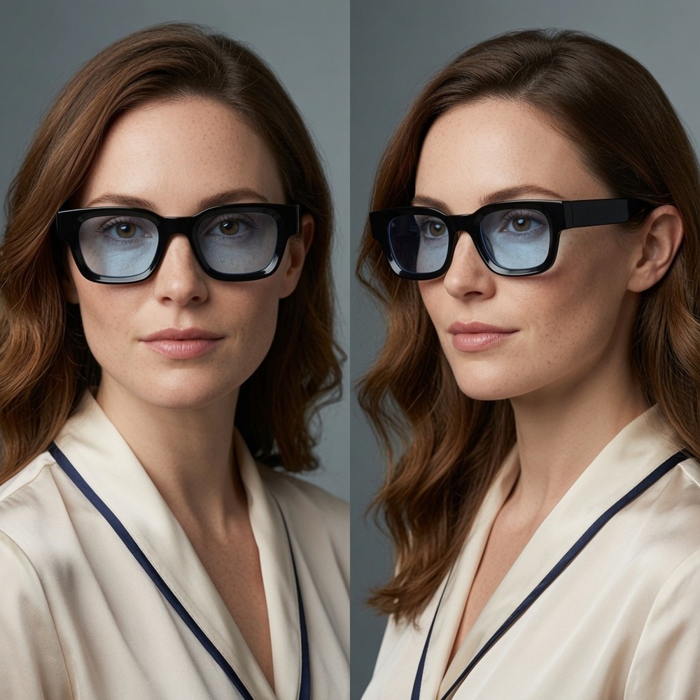 Square Sunglasses Blue Lens Black Frame Women Fashion‎ Luxury Narrow Shape 2026